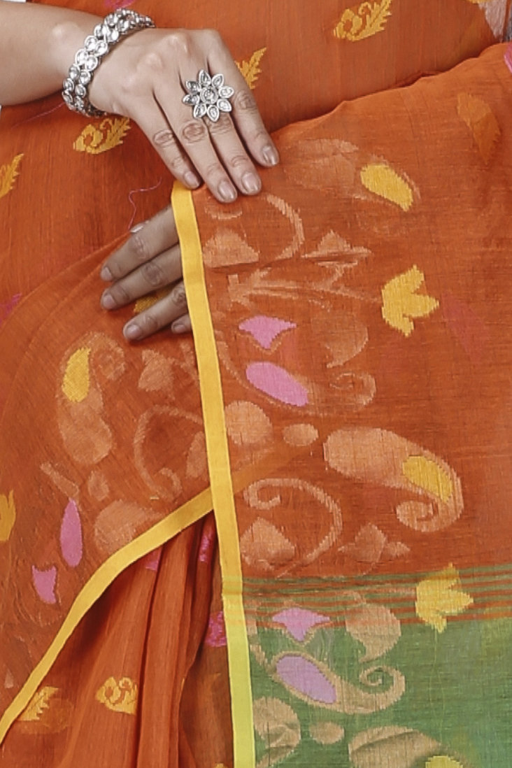 Brown Blended Cotton Banu Hand Loom Saree (1283)